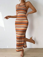 Breezaya Sleeveless Halter Neck Countryside Style Dress With High Side Split Maxi Women Outfit