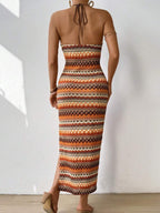 Breezaya Sleeveless Halter Neck Countryside Style Dress With High Side Split Maxi Women Outfit