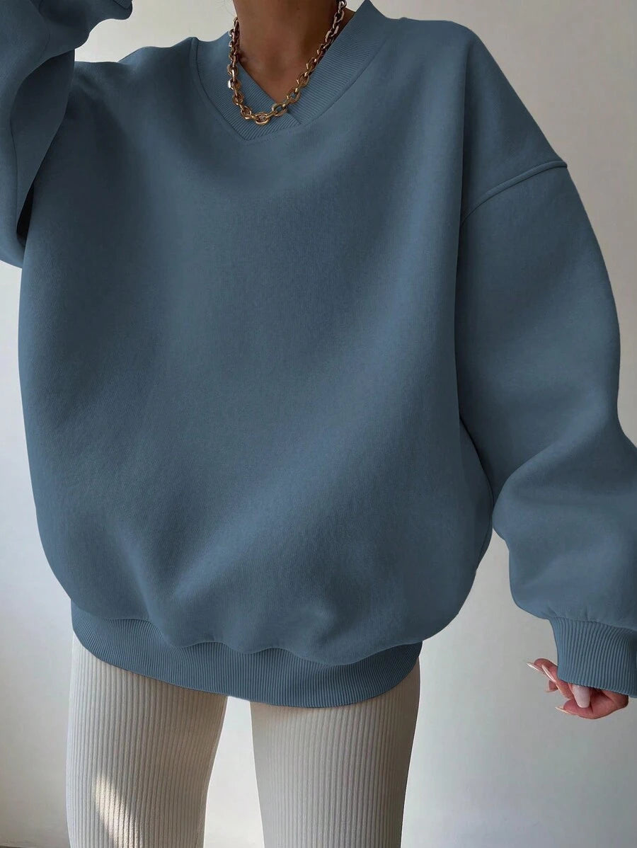 INAWLY Women's Spring And Autumn Loose Fit Casual Pullover With V-Neck And Dropped Shoulders,Ladies Spring/Fall Casual Long Sleeve V Neck Loose Regular Mint Green Drop Shoulder Pullovers Women Hoodies,Long Sleeve Tops Graduation,Back To School Outfits,Graduation,Teacher Outfits For Women,Back To School