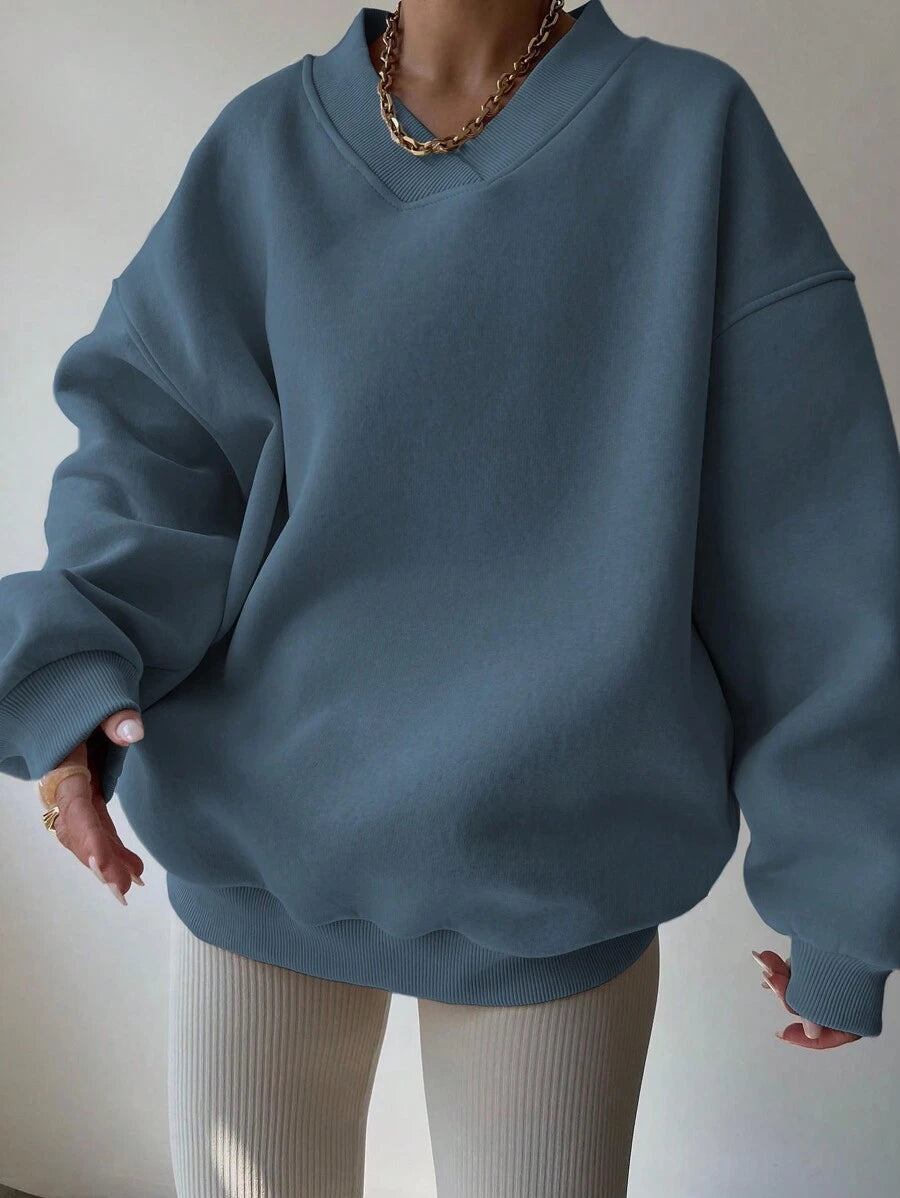 INAWLY Women's Spring And Autumn Loose Fit Casual Pullover With V-Neck And Dropped Shoulders,Ladies Spring/Fall Casual Long Sleeve V Neck Loose Regular Mint Green Drop Shoulder Pullovers Women Hoodies,Long Sleeve Tops Graduation,Back To School Outfits,Graduation,Teacher Outfits For Women,Back To School