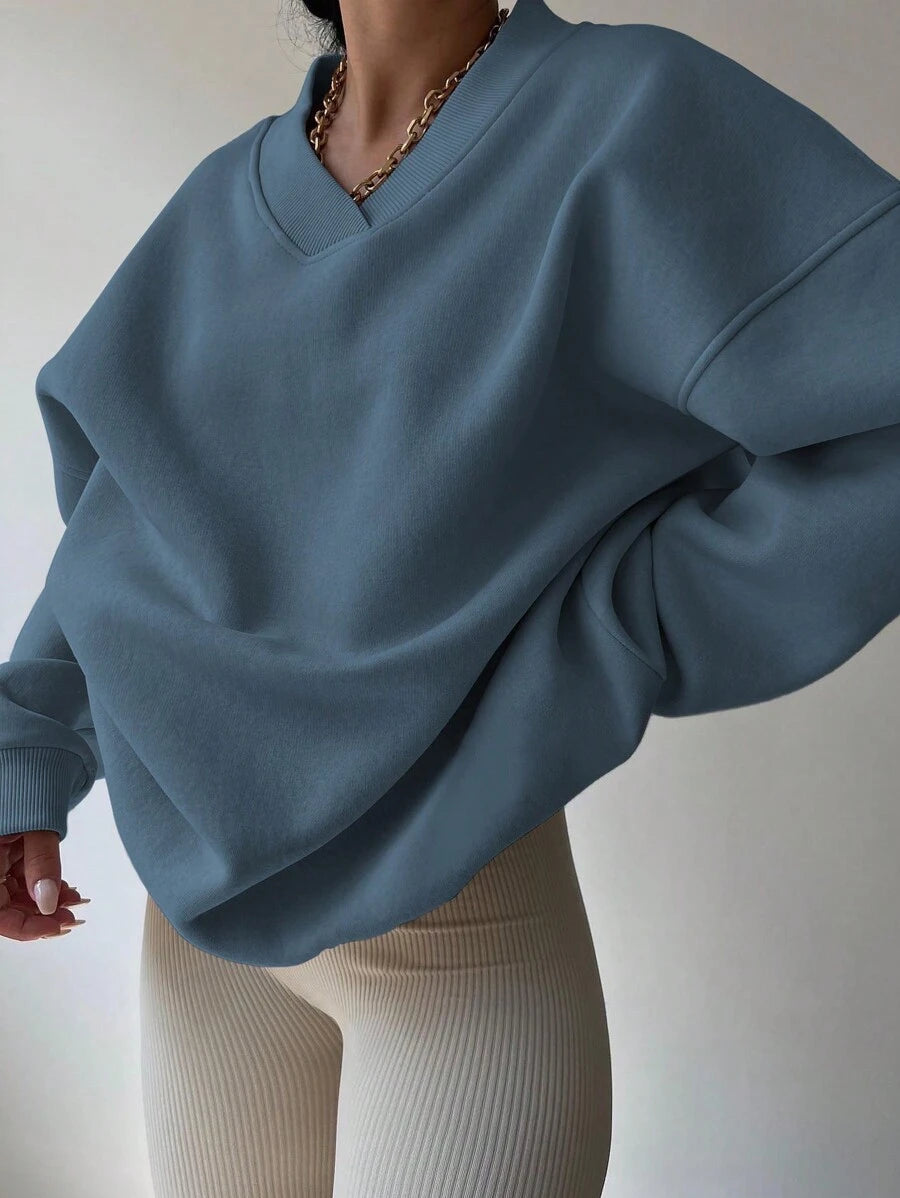 INAWLY Women's Spring And Autumn Loose Fit Casual Pullover With V-Neck And Dropped Shoulders,Ladies Spring/Fall Casual Long Sleeve V Neck Loose Regular Mint Green Drop Shoulder Pullovers Women Hoodies,Long Sleeve Tops Graduation,Back To School Outfits,Graduation,Teacher Outfits For Women,Back To School