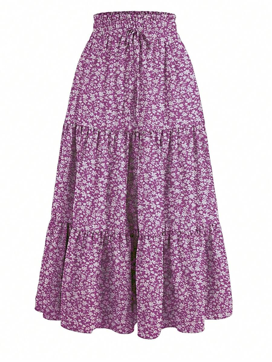 Women's Ditsy Floral Layered Ruffle Elastic Waist Vacation Skirt