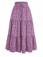 Women's Ditsy Floral Layered Ruffle Elastic Waist Vacation Skirt