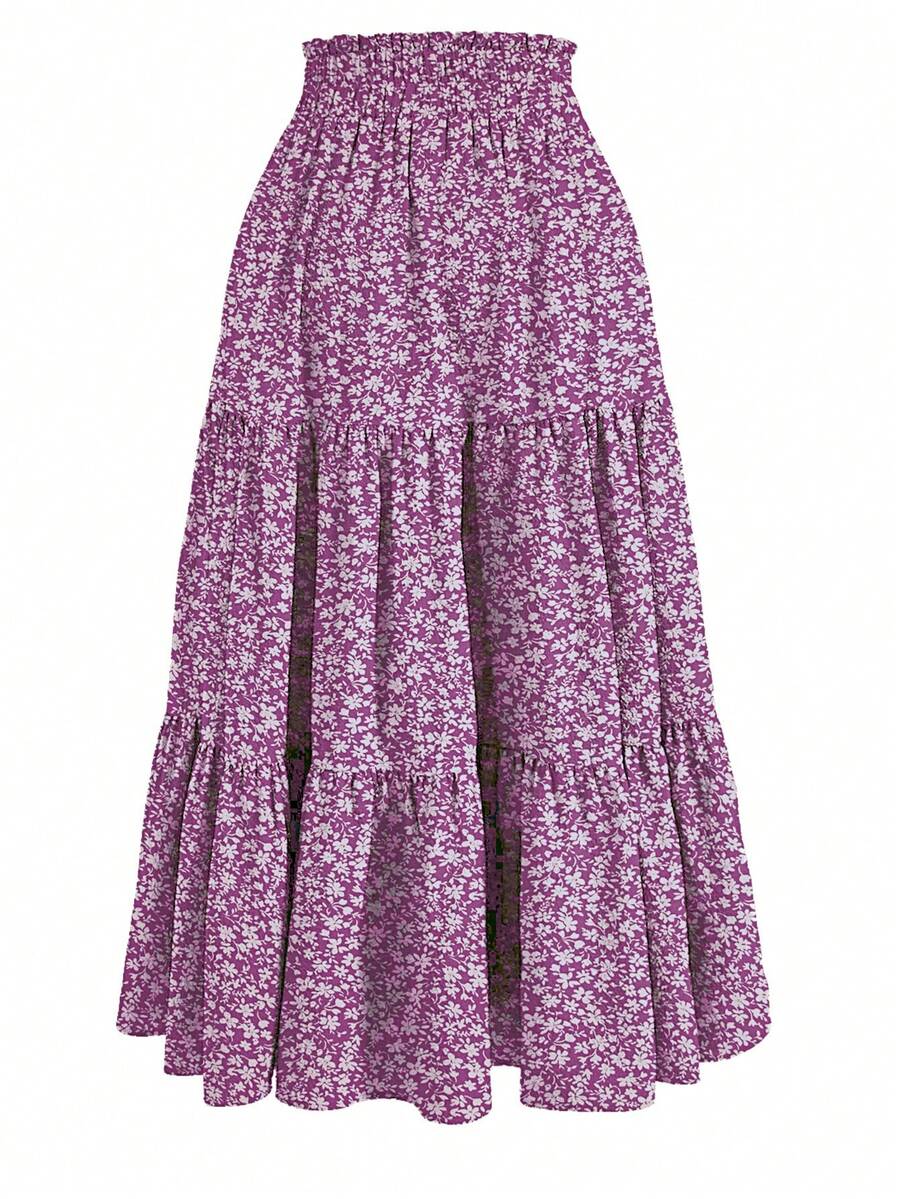 Women's Ditsy Floral Layered Ruffle Elastic Waist Vacation Skirt