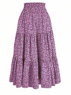 Women's Ditsy Floral Layered Ruffle Elastic Waist Vacation Skirt
