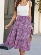 Women's Ditsy Floral Layered Ruffle Elastic Waist Vacation Skirt