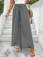 SHEIN Frenchy Allover Print Knot Waist Tulip Hem Wide Leg Baggy Cross Over Pants Winter Chic Brown Casual Spring