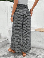SHEIN Frenchy Allover Print Knot Waist Tulip Hem Wide Leg Baggy Cross Over Pants Winter Chic Brown Casual Spring