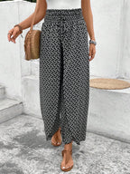 SHEIN Frenchy Allover Print Knot Waist Tulip Hem Wide Leg Baggy Cross Over Pants Winter Chic Brown Casual Spring