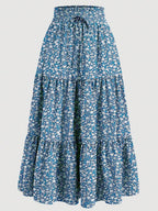 Women's Ditsy Floral Layered Ruffle Elastic Waist Vacation Skirt