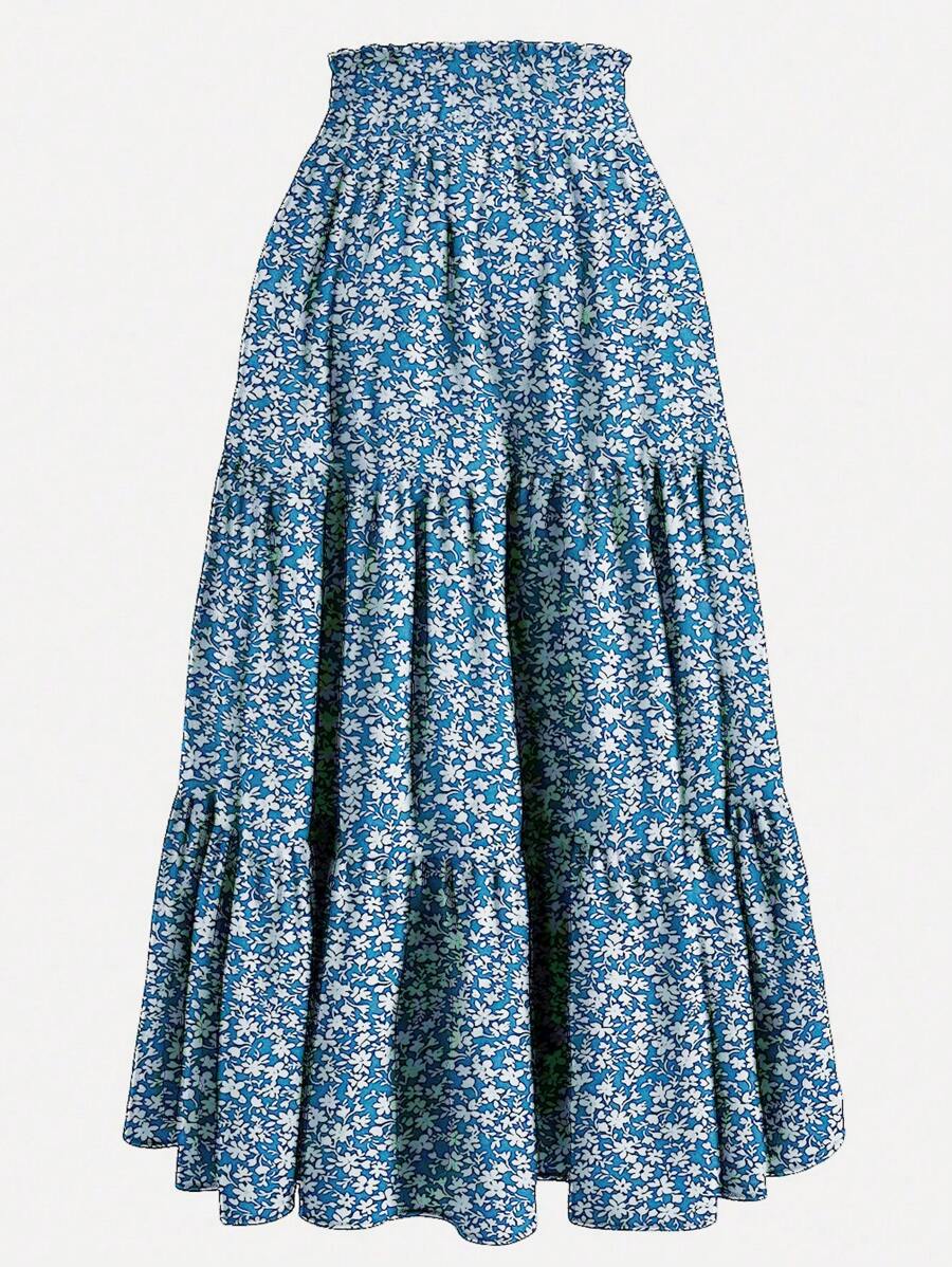 Women's Ditsy Floral Layered Ruffle Elastic Waist Vacation Skirt