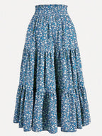 Women's Ditsy Floral Layered Ruffle Elastic Waist Vacation Skirt