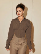 Women Solid Color Long Sleeve Fitted Elegant Blouse, Casual Cardigan Shirt Top, Spring/Autumn Daily Wear