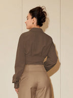 Women Solid Color Long Sleeve Fitted Elegant Blouse, Casual Cardigan Shirt Top, Spring/Autumn Daily Wear