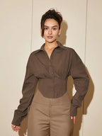 Women Solid Color Long Sleeve Fitted Elegant Blouse, Casual Cardigan Shirt Top, Spring/Autumn Daily Wear