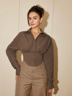 Women Solid Color Long Sleeve Fitted Elegant Blouse, Casual Cardigan Shirt Top, Spring/Autumn Daily Wear