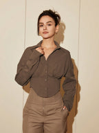 Women Solid Color Long Sleeve Fitted Elegant Blouse, Casual Cardigan Shirt Top, Spring/Autumn Daily Wear