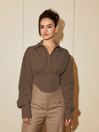 Women Solid Color Long Sleeve Fitted Elegant Blouse, Casual Cardigan Shirt Top, Spring/Autumn Daily Wear
