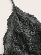 ROMWE PUNK Contrast Lace Ruched Halter Top