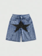 ROMWE Grunge Punk Women Star Low Waist Denim Shorts, School