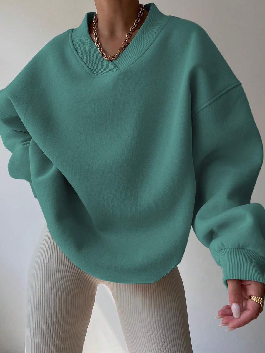 INAWLY Women's Spring And Autumn Loose Fit Casual Pullover With V-Neck And Dropped Shoulders,Ladies Spring/Fall Casual Long Sleeve V Neck Loose Regular Mint Green Drop Shoulder Pullovers Women Hoodies,Long Sleeve Tops Graduation,Back To School Outfits,Graduation,Teacher Outfits For Women,Back To School