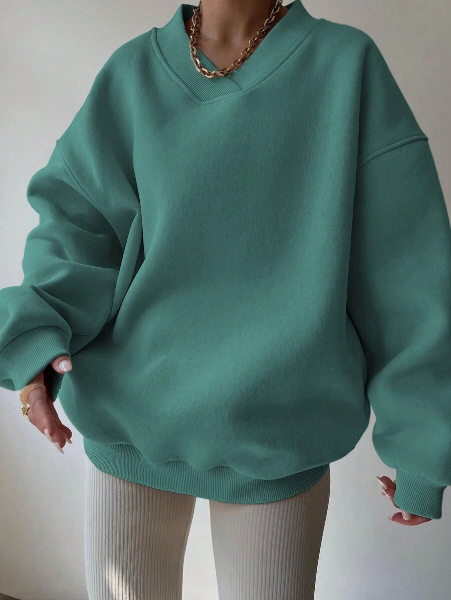 INAWLY Women's Spring And Autumn Loose Fit Casual Pullover With V-Neck And Dropped Shoulders,Ladies Spring/Fall Casual Long Sleeve V Neck Loose Regular Mint Green Drop Shoulder Pullovers Women Hoodies,Long Sleeve Tops Graduation,Back To School Outfits,Graduation,Teacher Outfits For Women,Back To School