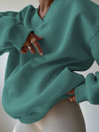 INAWLY Women's Spring And Autumn Loose Fit Casual Pullover With V-Neck And Dropped Shoulders,Ladies Spring/Fall Casual Long Sleeve V Neck Loose Regular Mint Green Drop Shoulder Pullovers Women Hoodies,Long Sleeve Tops Graduation,Back To School Outfits,Graduation,Teacher Outfits For Women,Back To School