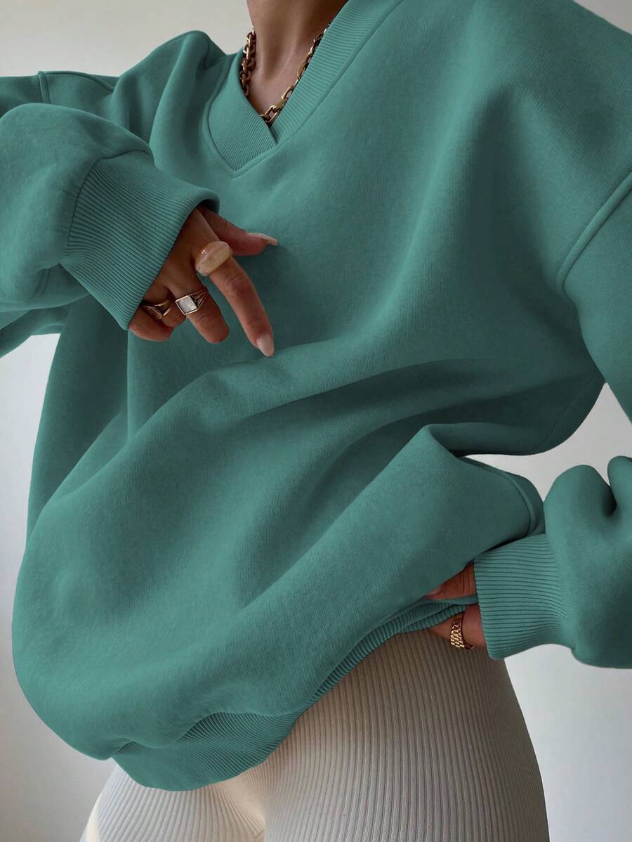 INAWLY Women's Spring And Autumn Loose Fit Casual Pullover With V-Neck And Dropped Shoulders,Ladies Spring/Fall Casual Long Sleeve V Neck Loose Regular Mint Green Drop Shoulder Pullovers Women Hoodies,Long Sleeve Tops Graduation,Back To School Outfits,Graduation,Teacher Outfits For Women,Back To School