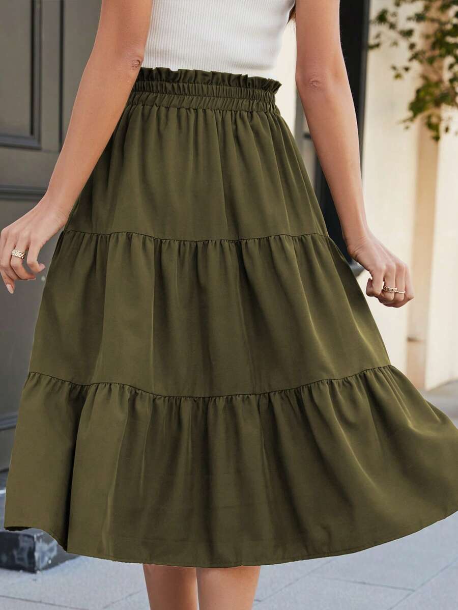 Women's Ditsy Floral Layered Ruffle Elastic Waist Vacation Skirt