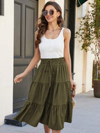 Women's Ditsy Floral Layered Ruffle Elastic Waist Vacation Skirt