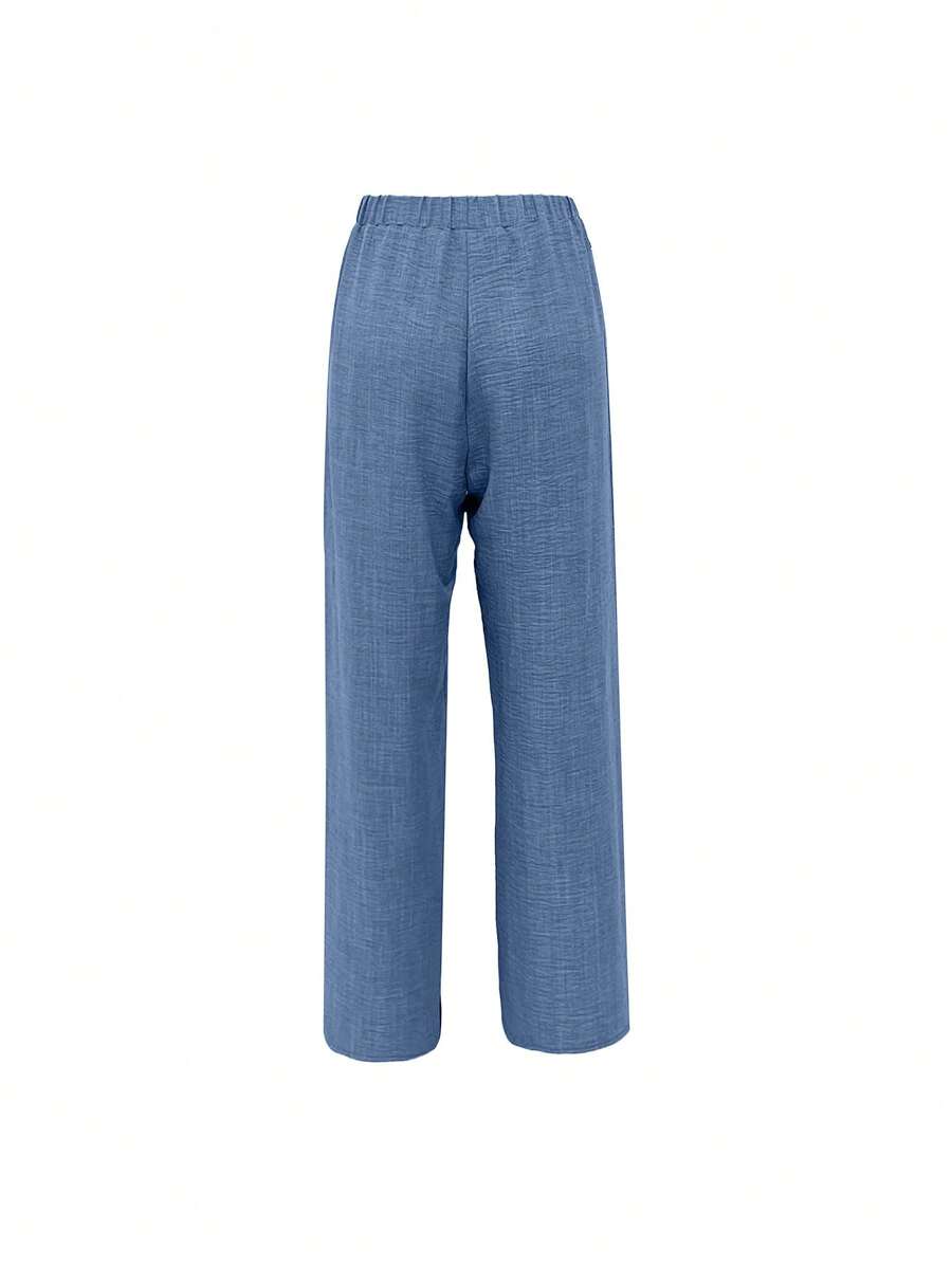 EMERY ROSE Women's Denim Effect Linen Blend Pants With Lace Hem Fall Cloth For Women