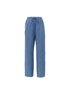 EMERY ROSE Women's Denim Effect Linen Blend Pants With Lace Hem Fall Cloth For Women