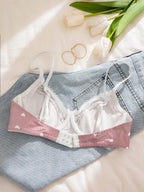PetitDoll Women Heart-Shaped Print Color Block Bra, Kawaii