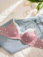 PetitDoll Women Heart-Shaped Print Color Block Bra, Kawaii