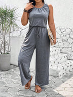 EMERY ROSE Plus Size Women's Solid Color Simple Sleeveless Jumpsuit For Daily Wear