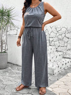 EMERY ROSE Plus Size Women's Solid Color Simple Sleeveless Jumpsuit For Daily Wear