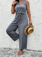 EMERY ROSE Plus Size Women's Solid Color Simple Sleeveless Jumpsuit For Daily Wear