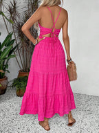 Breezaya Summer Holiday Solid Color Textured Backless Dress For New Year Clothes Maxi Vacation Beach Outfits Women