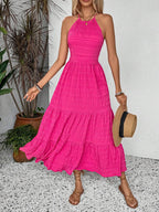 Breezaya Summer Holiday Solid Color Textured Backless Dress For New Year Clothes Maxi Vacation Beach Outfits Women
