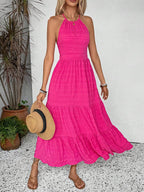 Breezaya Summer Holiday Solid Color Textured Backless Dress For New Year Clothes Maxi Vacation Beach Outfits Women