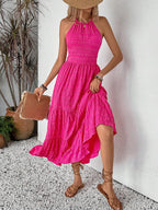 Breezaya Summer Holiday Solid Color Textured Backless Dress For New Year Clothes Maxi Vacation Beach Outfits Women