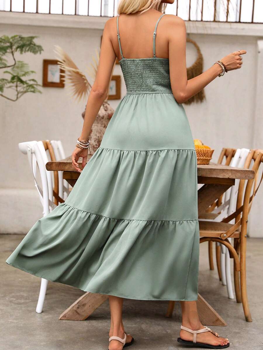 Breezaya Women's Holiday Pleated Cami Dress Maxi Vacation Beach Outfit