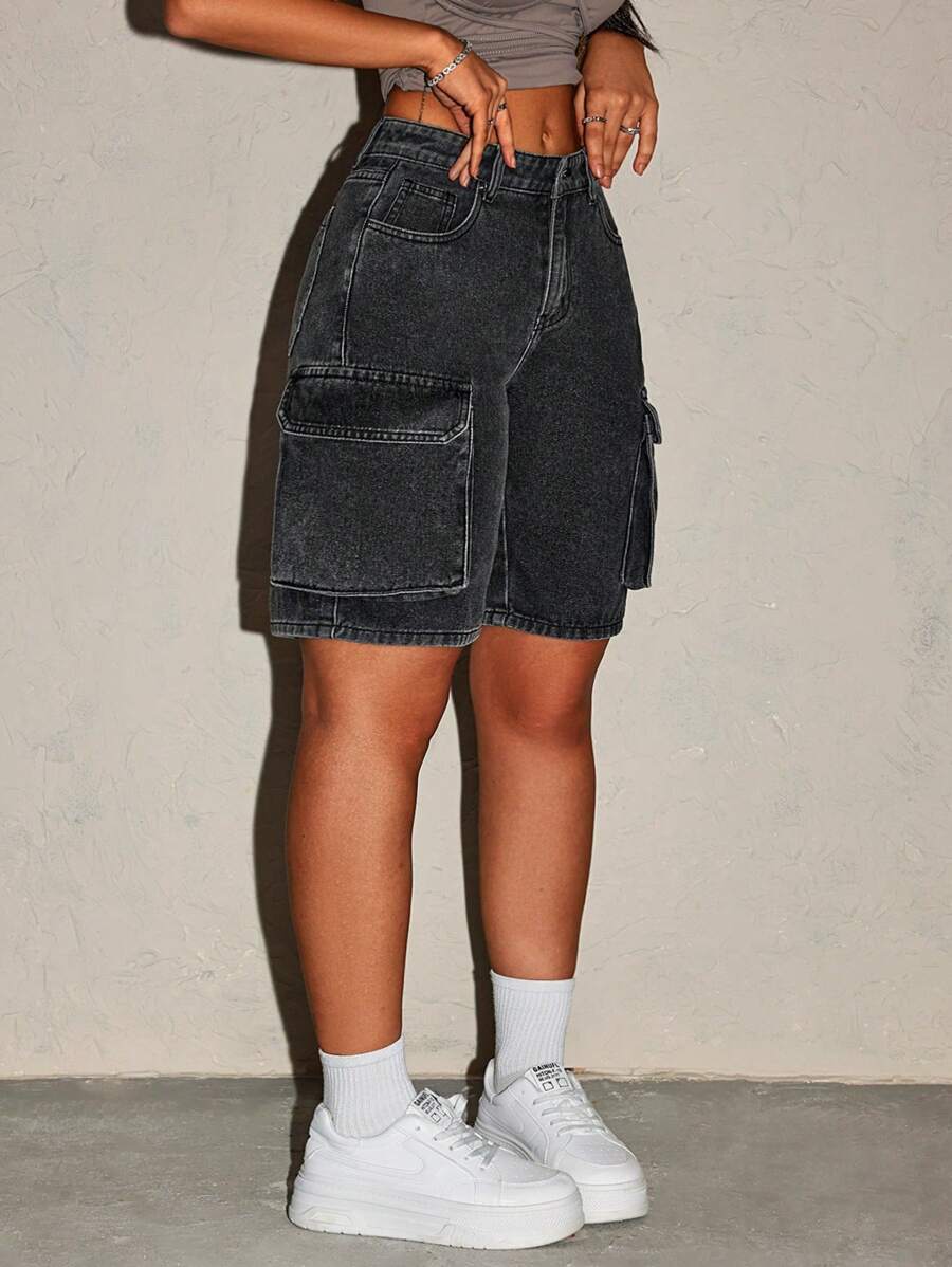 SHEIN ICON Women's Summer Casual Washed Denim Shorts