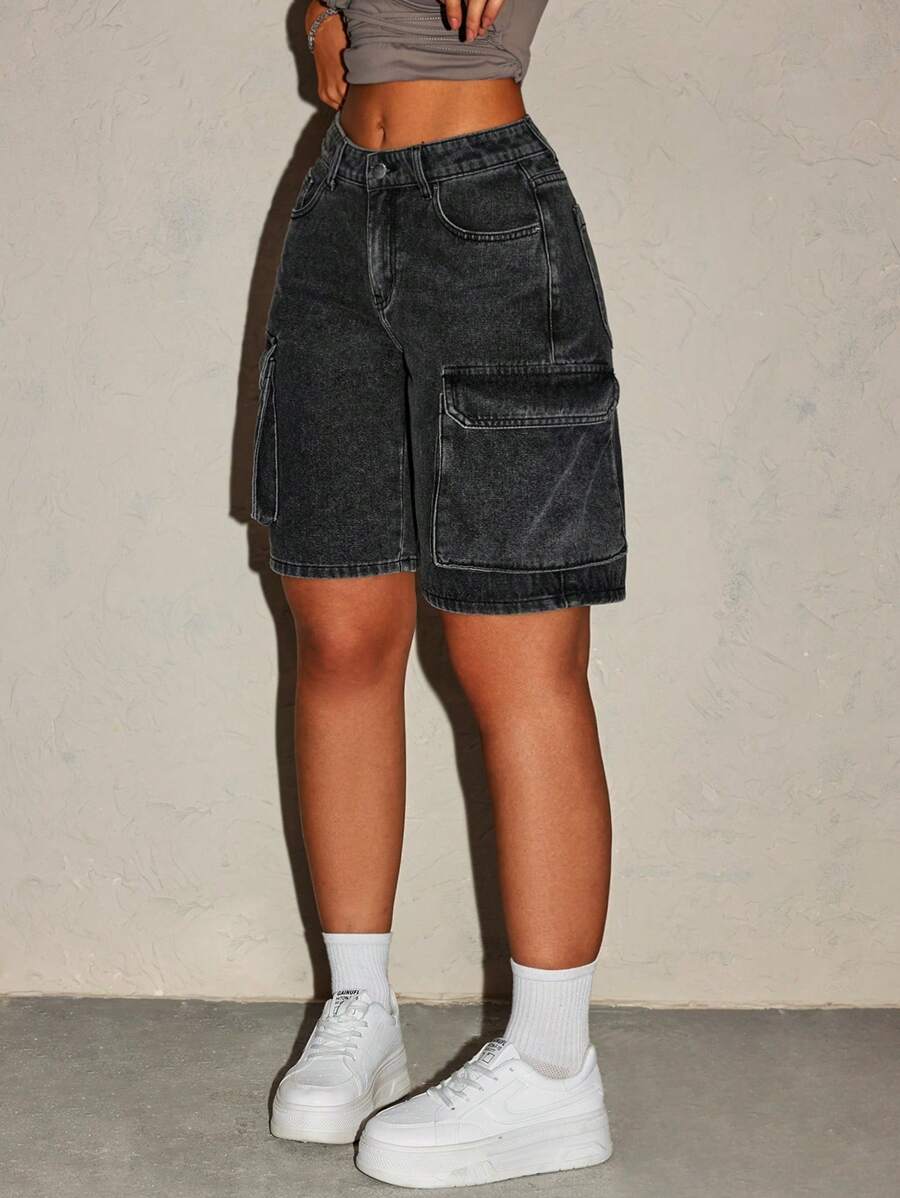 SHEIN ICON Women's Summer Casual Washed Denim Shorts