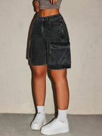 SHEIN ICON Women's Summer Casual Washed Denim Shorts