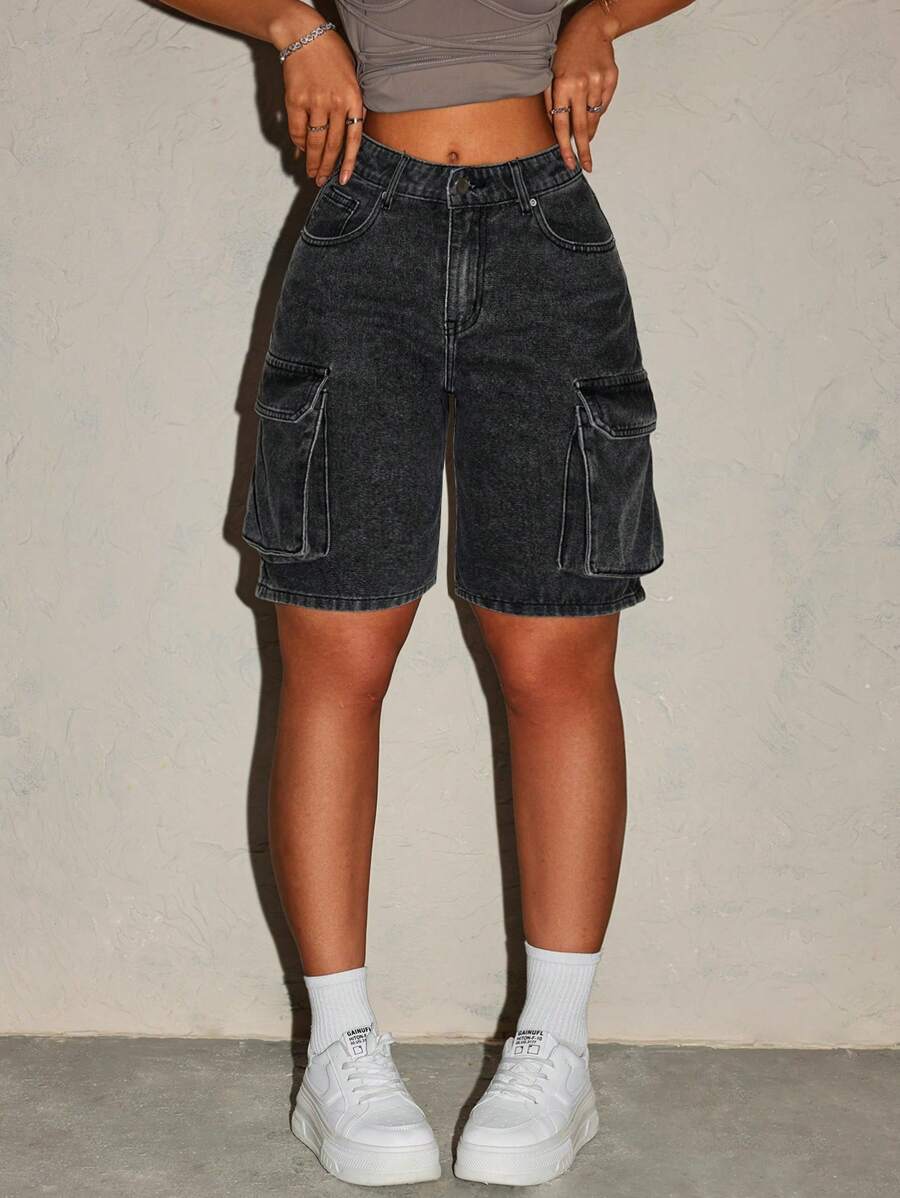 SHEIN ICON Women's Summer Casual Washed Denim Shorts
