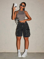 SHEIN ICON Women's Summer Casual Washed Denim Shorts