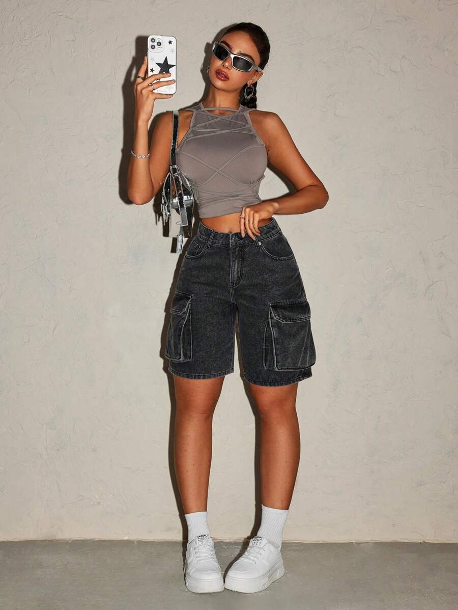 SHEIN ICON Women's Summer Casual Washed Denim Shorts