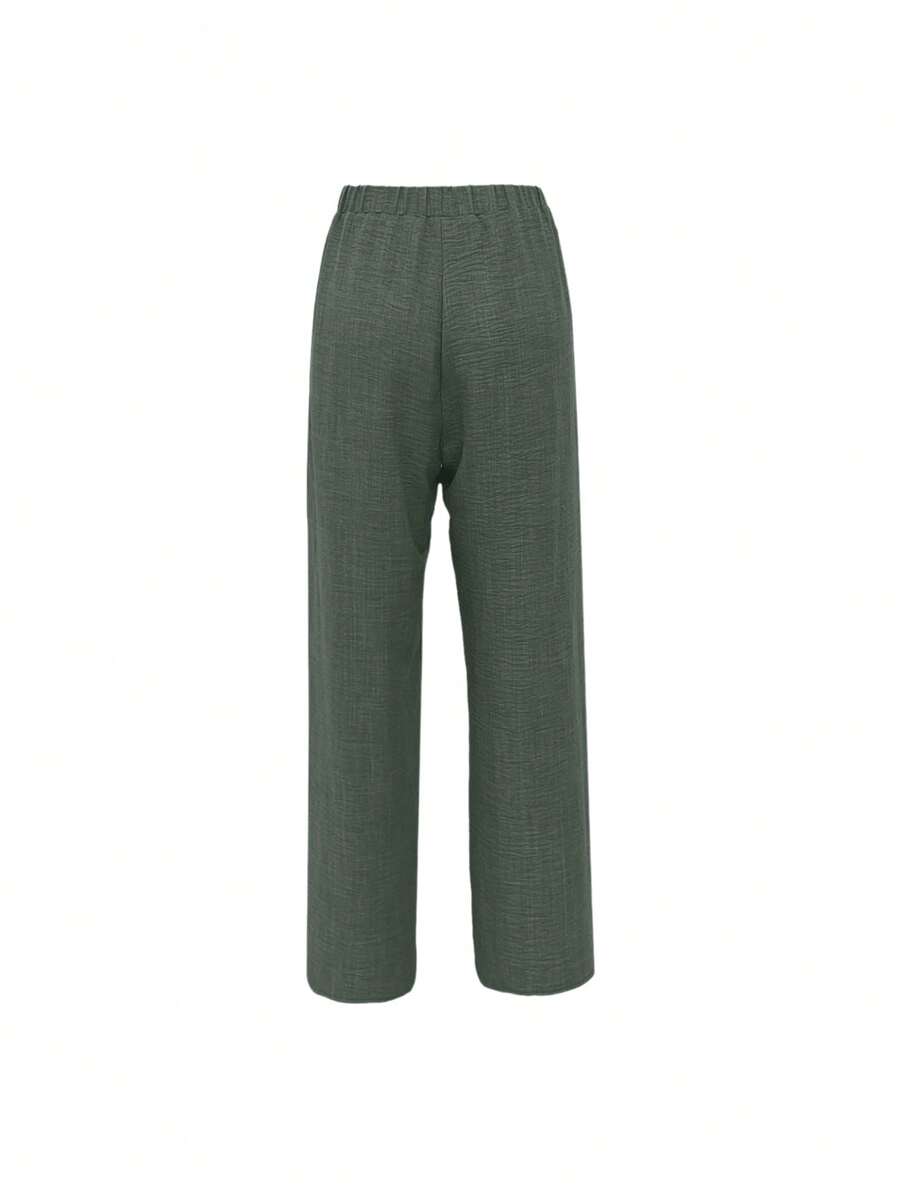EMERY ROSE Women's Denim Effect Linen Blend Pants With Lace Hem Fall Cloth For Women