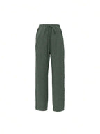 EMERY ROSE Women's Denim Effect Linen Blend Pants With Lace Hem Fall Cloth For Women